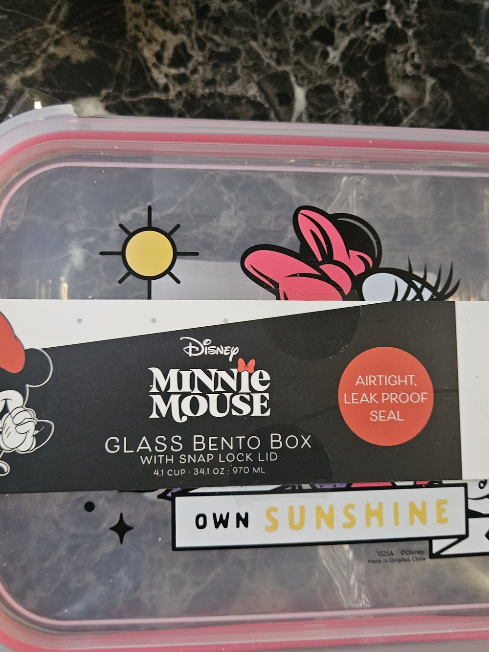 Disney Minnie Mouse Glass Bento Box Lunch Airtight Snap Lid 3 Compartment NWT